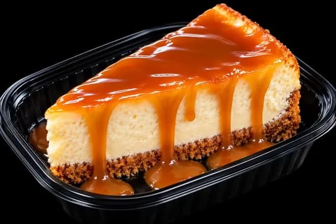 Slice of cheesecake with caramel sauce