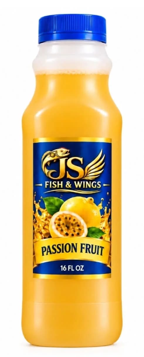 JS Fish & Wings passion fruit juice bottle